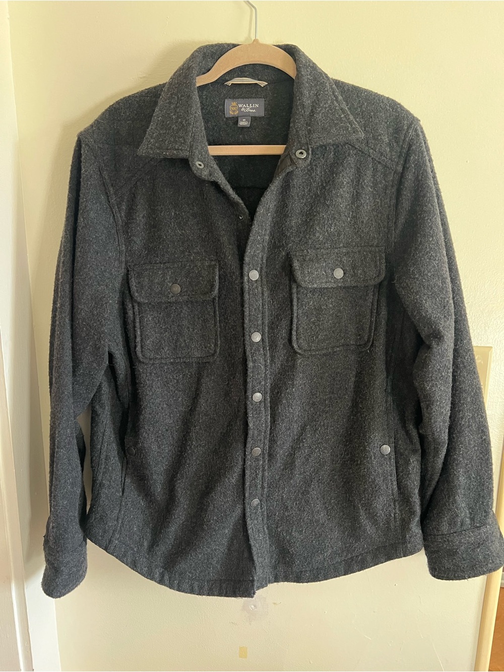 Charcoal Grey Wallin & Bros. Long Sleeve Wool-Blend Shirt Jacket shacket Medium